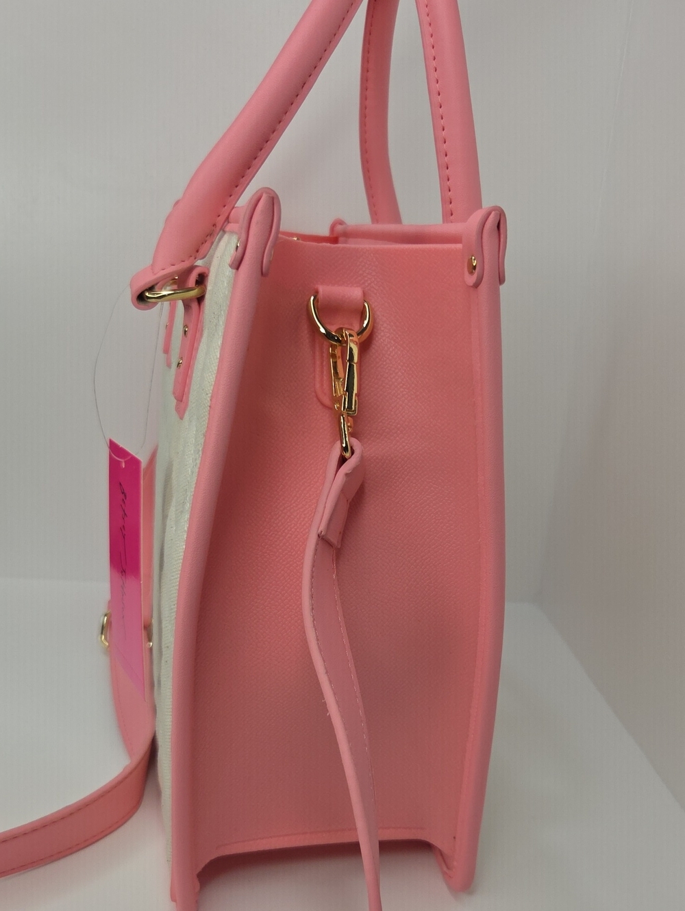 💕▪️Betsey Johnson ▪️Xolala Beige Quilted Canvas Tote with Pink Trim - Picture 5 of 8
